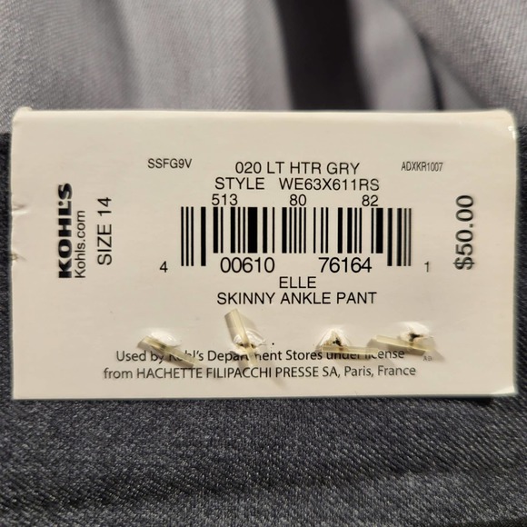 NWT*Elle Gray Slacks*Womens 14*Skinny Ankle*Mid Rise - Picture 6 of 11